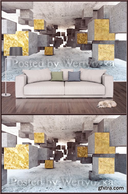 3D psd background wall postmodern three dimensional golden geometric
