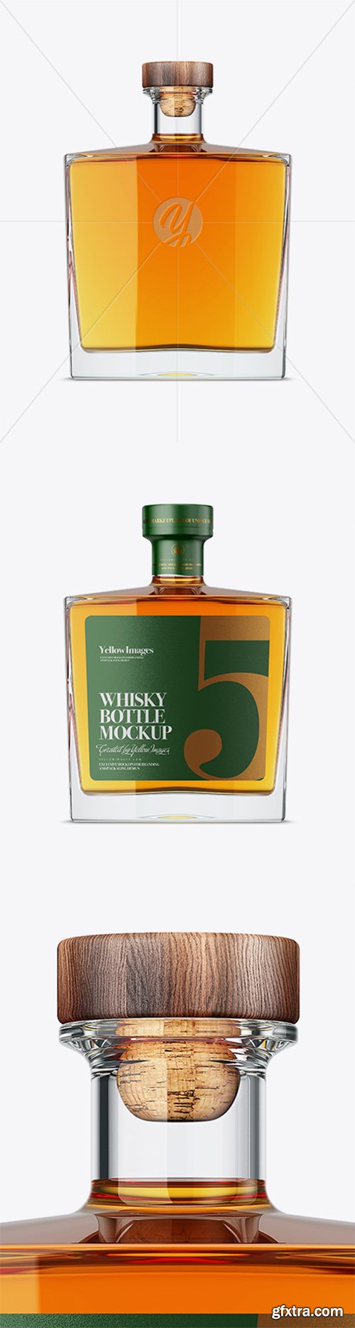 Square Glass Bottle W/ Whisky Mockup 19995