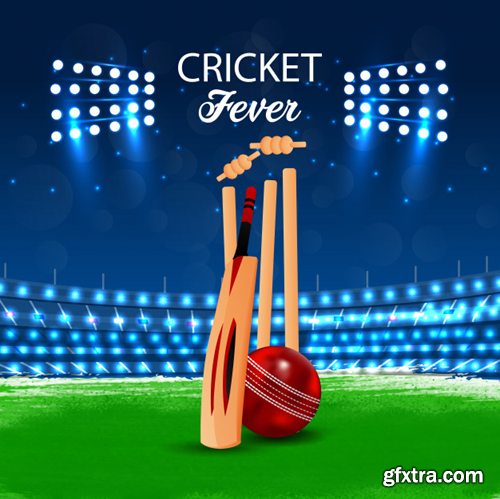 Cricket match concept with stadium and background Premium Vector