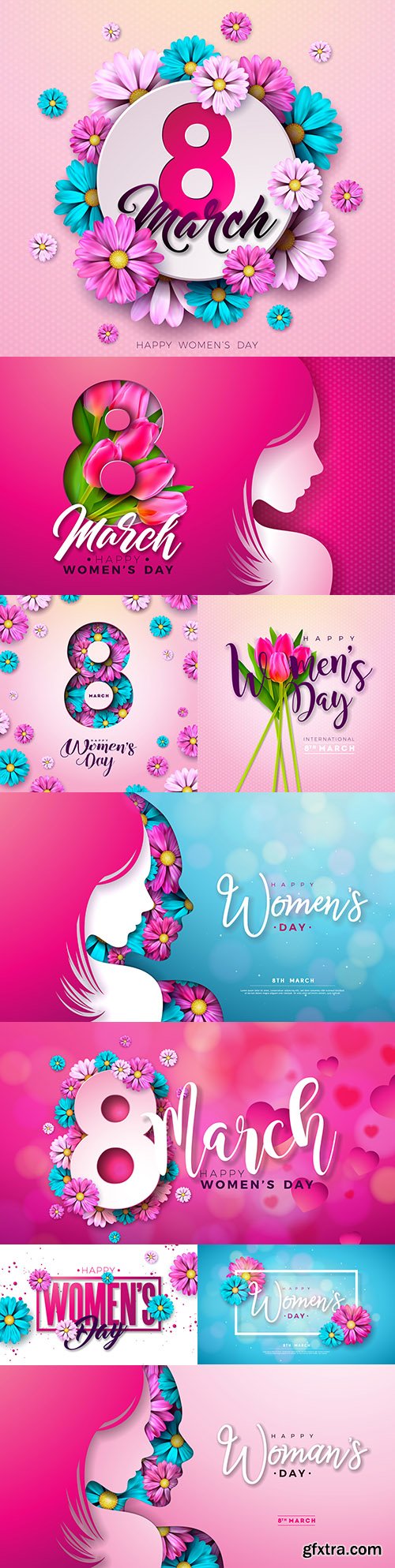 March 8 happy women\'s day flower postcards design