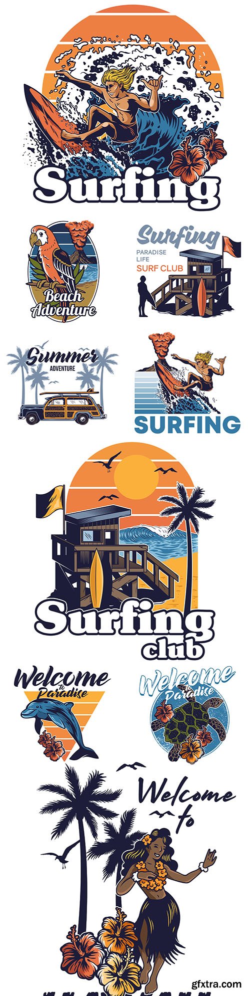 Summer beach and surf vintage style illustration