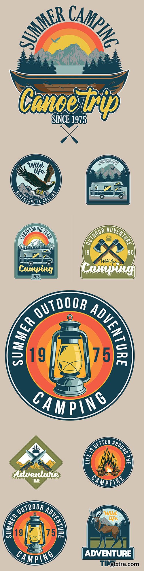 Summer camping and nature adventure vintage design