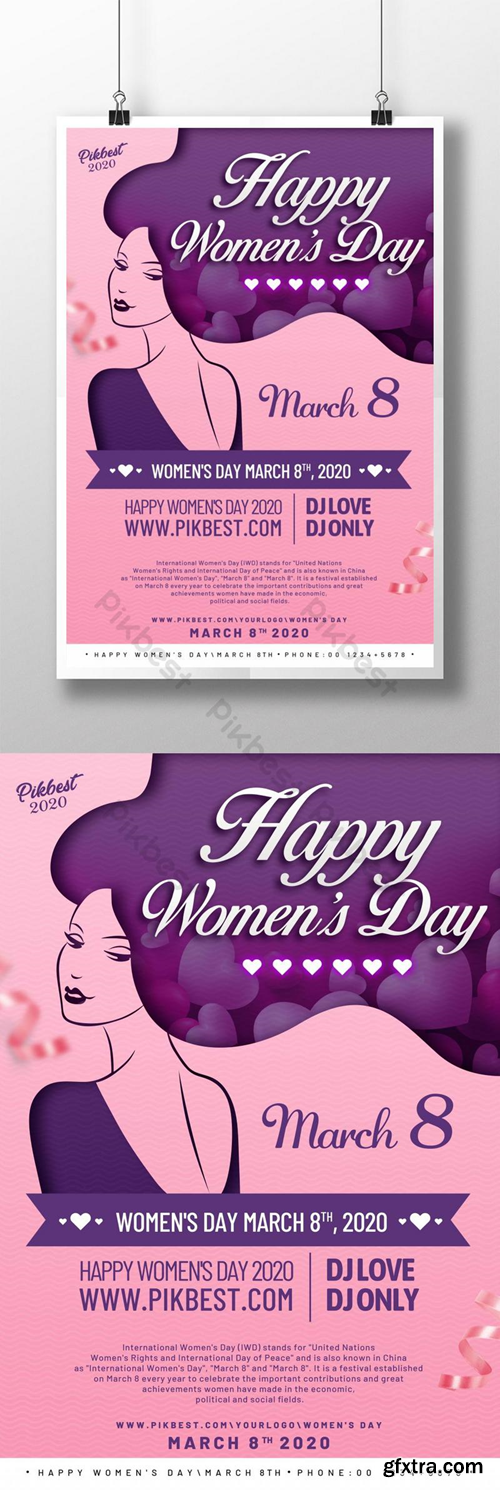 Purple people silhouette womens day poster design Template PSD