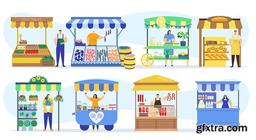 Vector Set of Street Shops and Stall