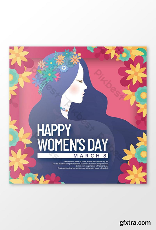 Female silhouette happy womens day greeting card Template PSD