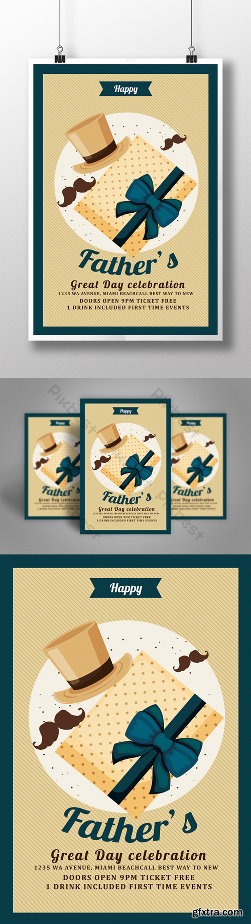 Retro Father\'s Day Flyer Templates with Hat and Gift Wrapping Template PSD