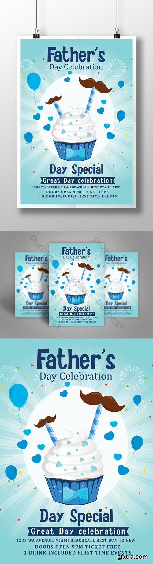 Father\'s Day Treat Poster Flyer Templates with Ice Cream Template PSD