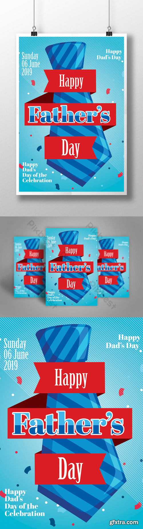 Father\'s Day Flyer Template With Big Tie and Red Banners Template PSD