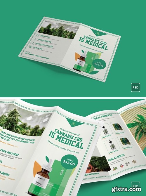 Cannabis Bi-Fold and Trifold Brochure PSD Template