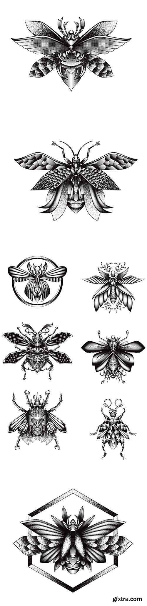 Black and White Abstract Insect Vintage Style