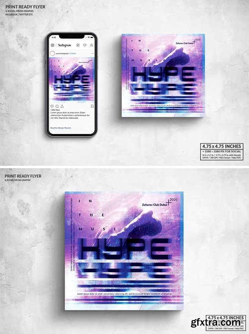 Hype Music Square Flyer & Social Media Post