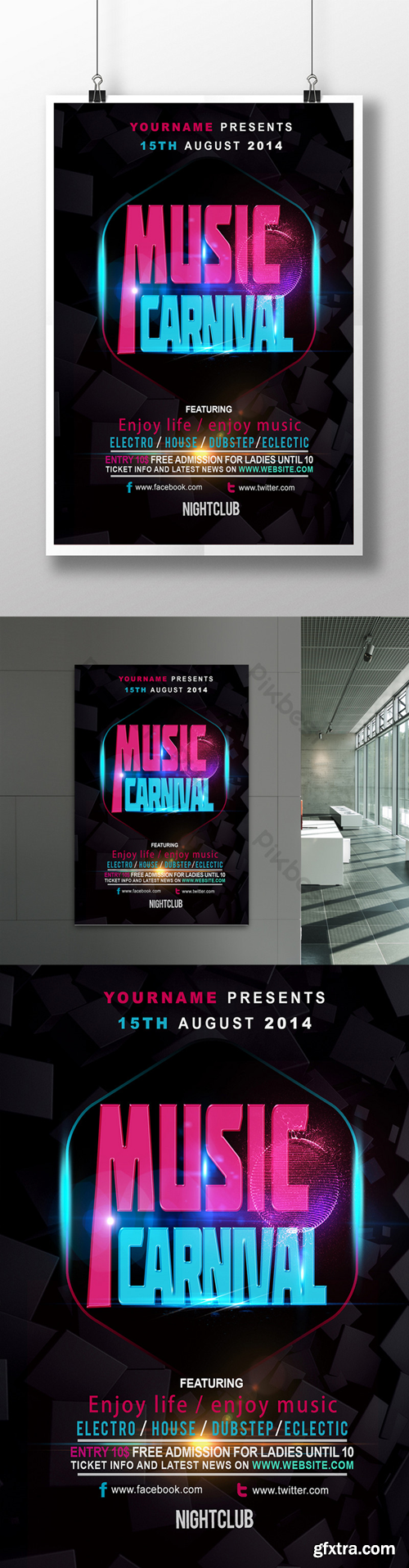 Cool music carnival festival promotional poster design Template PSD
