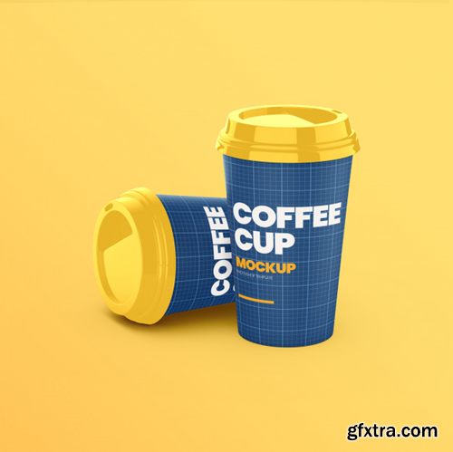 Two coffee paper cups front view mockup Premium Psd