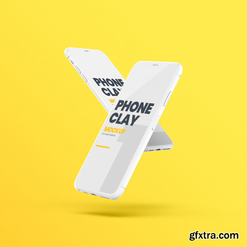 Floating clay phone devices mockup Premium Psd