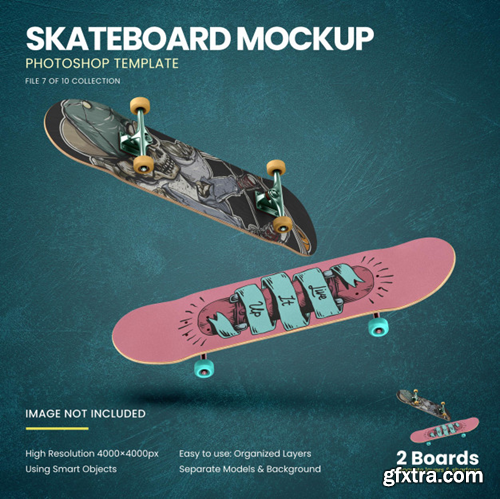 Flying skateboards mockup Premium Psd