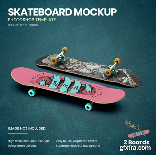 Skateboards on the floor mockup Premium Psd