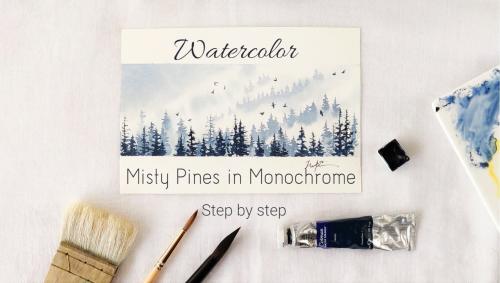 SkillShare - Watercolor Misty Pines in Monochrome - Step by Step