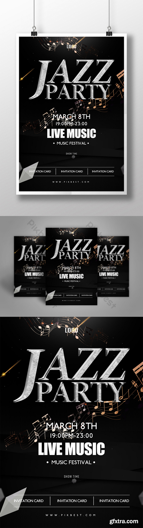 Black Jazz Music Party Sale Poster Template Template PSD