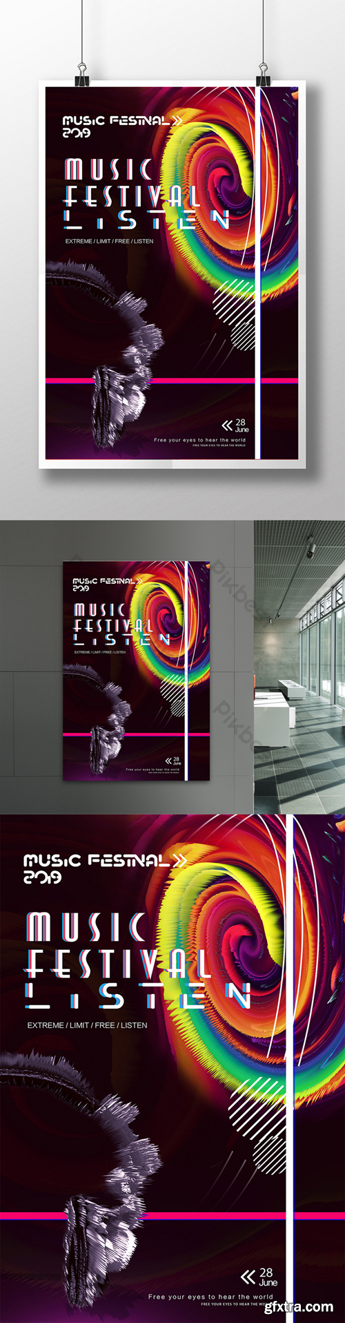Fashion dynamic abstract audiovisual art advertising media music festival creative design Template PSD