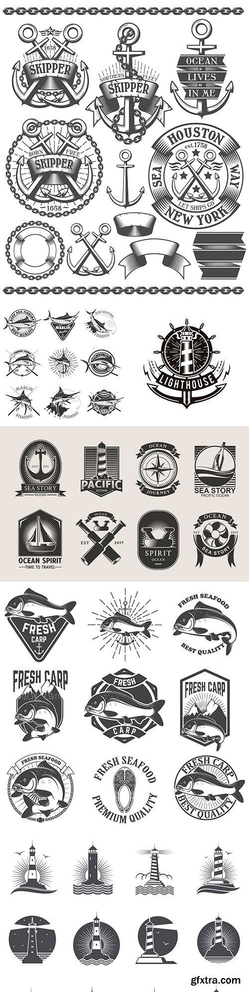 Marine anchor set of labels and design logos