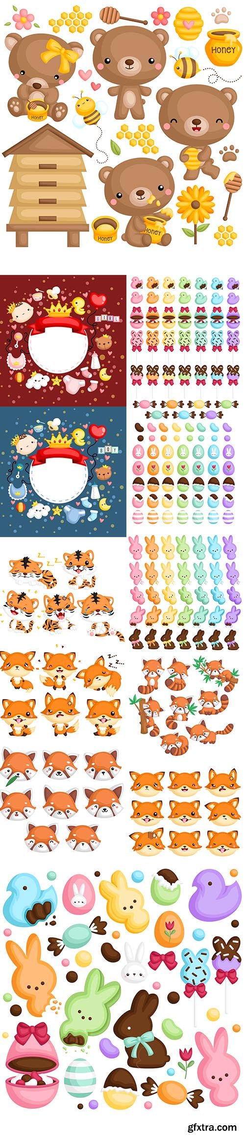 Collection of Cute Animals, Easter eggs and Child Object