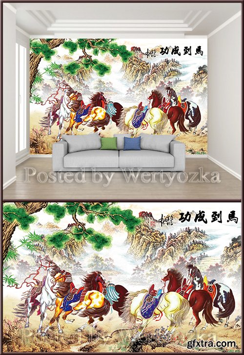 3D psd background wall horse