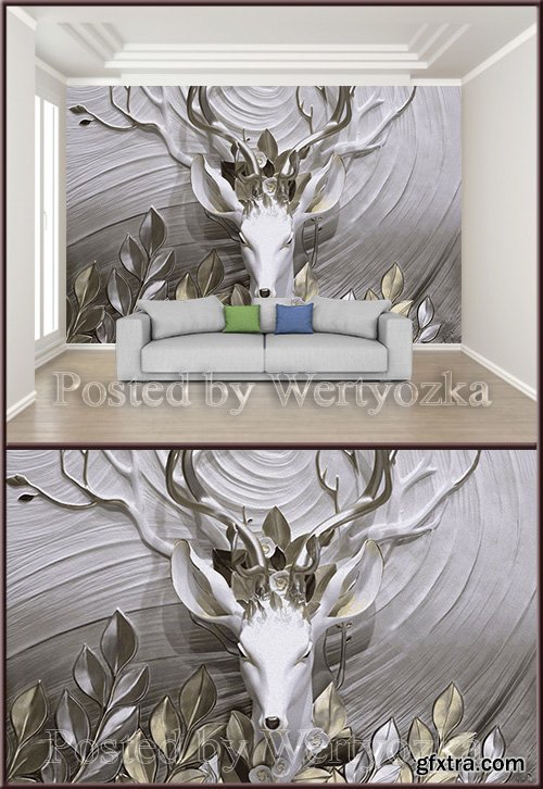 3D psd background wall three dimensional embossed fortune tree elk