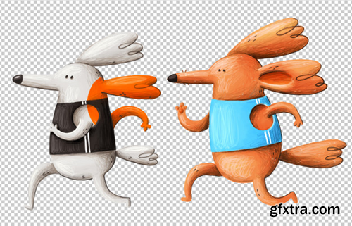 Running cartoon dogs illustrations Premium Psd