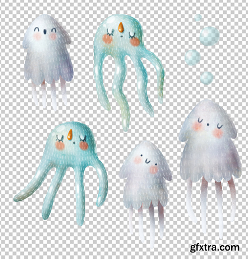 Cartoon jellyfish set Premium Psd