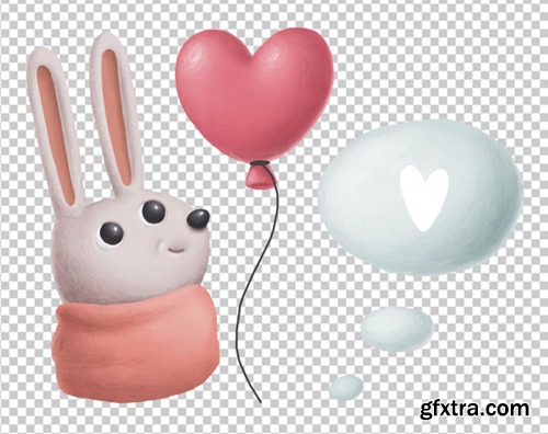 Cartoon bunny and hearts hand drawn illustration Premium Psd