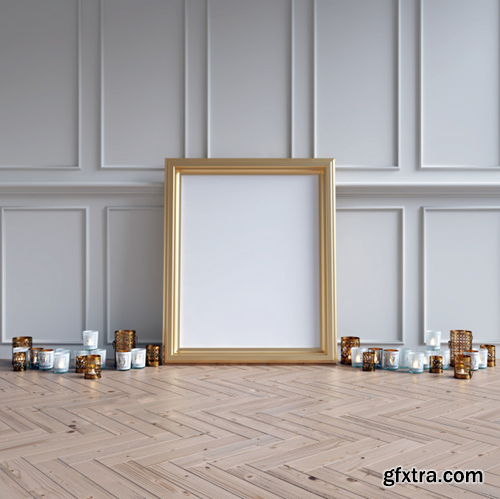 Frame mockup with decorative objects Premium Photo