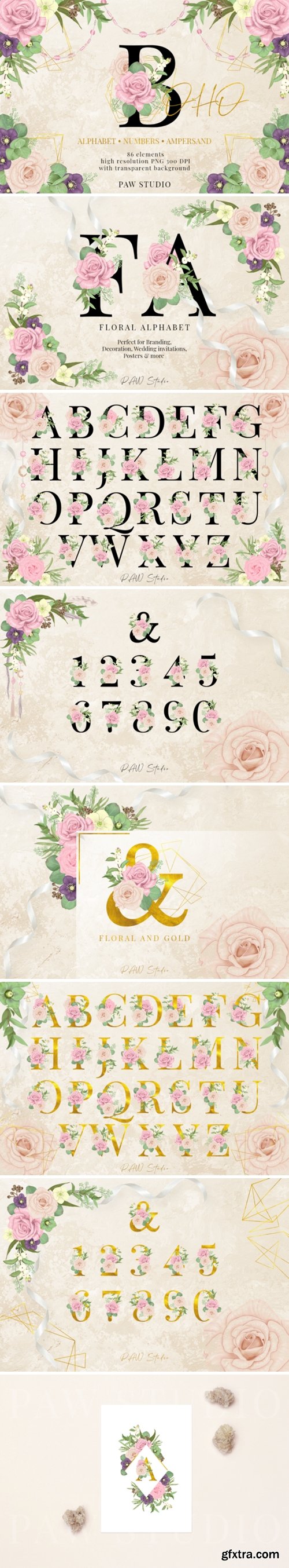 Floral Gold Letters Numbers Ampersand 3586427