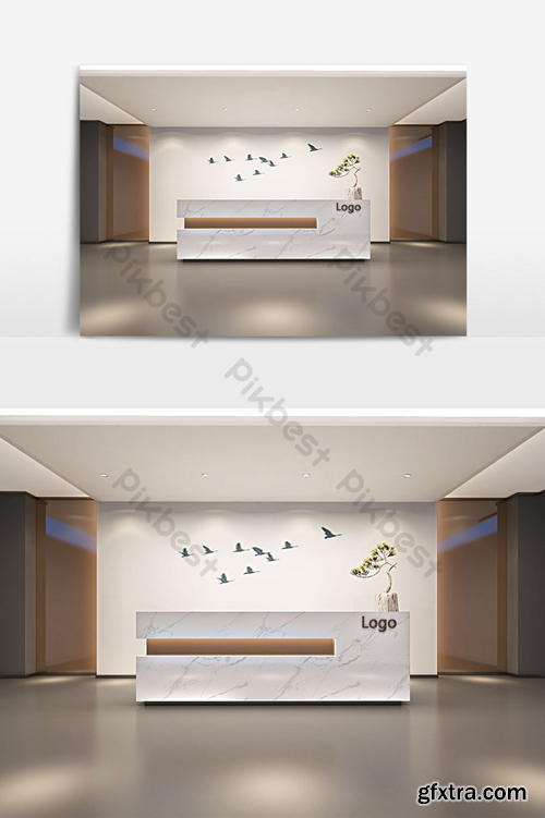 Simple Chinese lobby front rendering Decors & 3D Models Template MAX