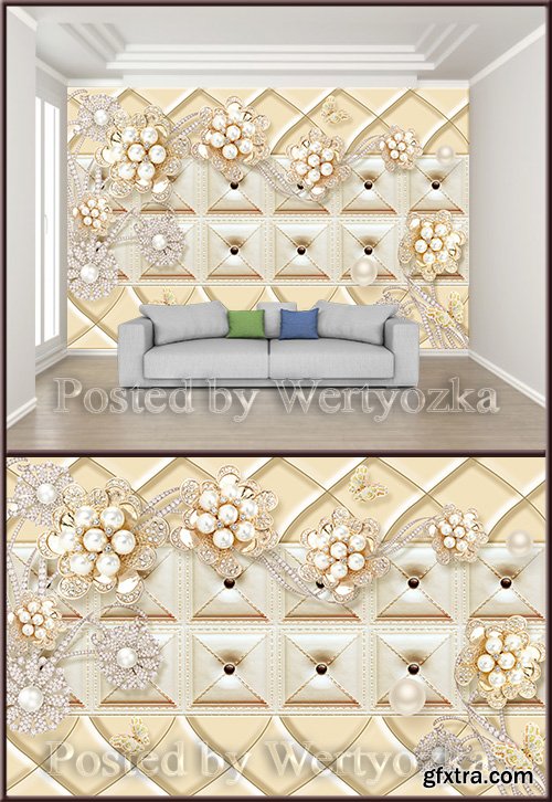 3D psd background wall european soft bag diamond flower