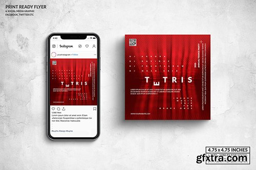 Tetris Music Party Square Flyer & Social Media