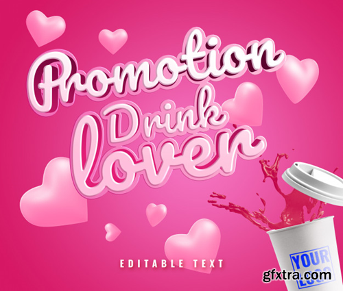 Cup splash heart valentine promotion mockup text efffect Premium Psd