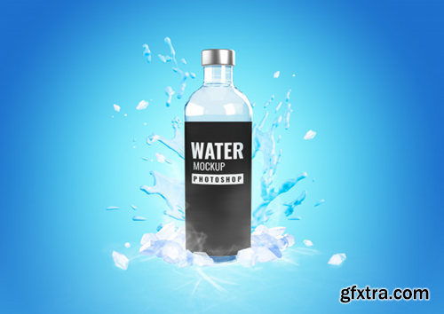 Glass bottle cool water splash mockup advertising Premium Psd