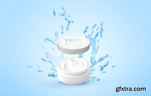 Cream jar water splash advertising mockup Premium Psd