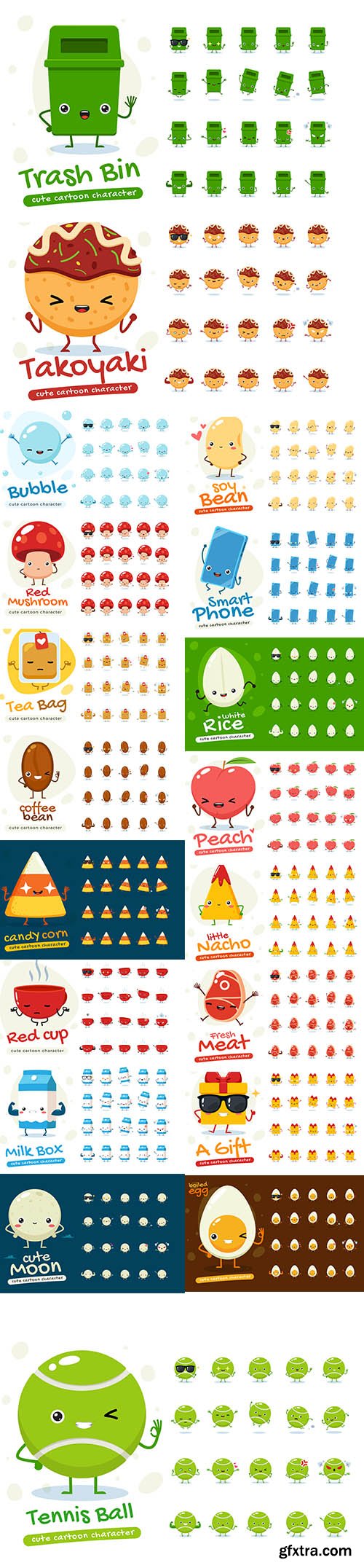 Vector Set of Mascot Poses Isolated Illustration