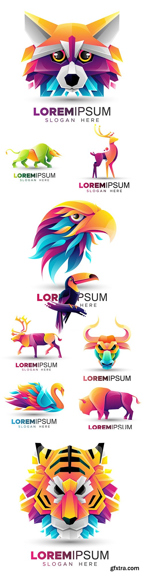 Origami and animal logo design flat color modern 5