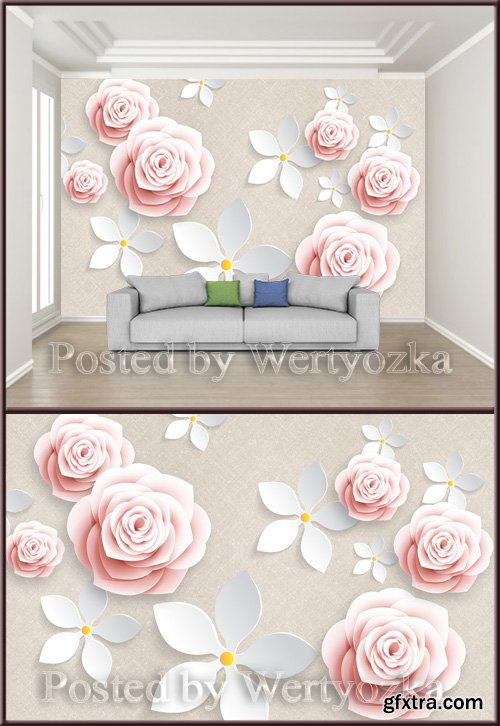 3D psd background wall pink flower rose