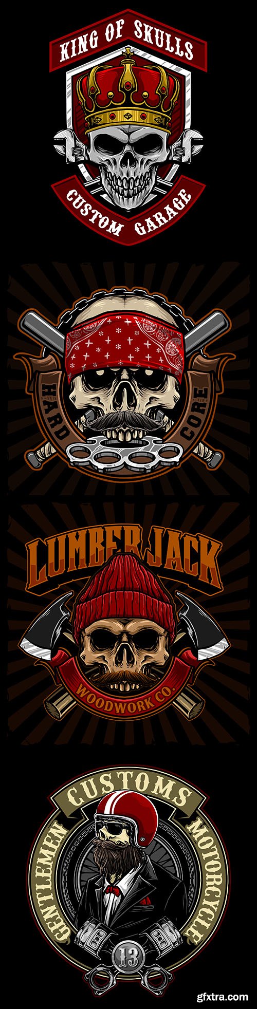 Skull and retro biker style weapons design emblems
