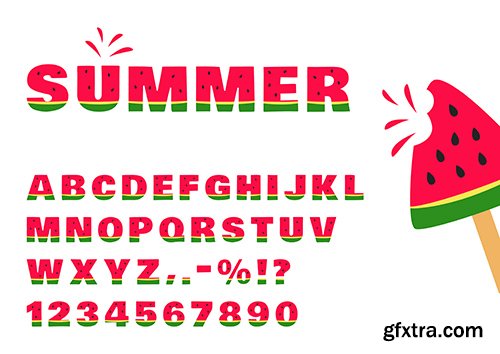 Watermelon Font Summer Alphabet Numbers Illustration