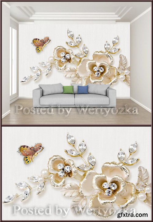 3D psd background wall jewelry butterfly