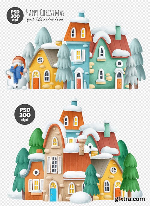 Winter Town with Houses Illustration
