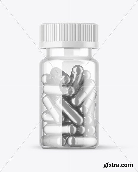 Clear Bottle with Metallized Pills Mockup 56329