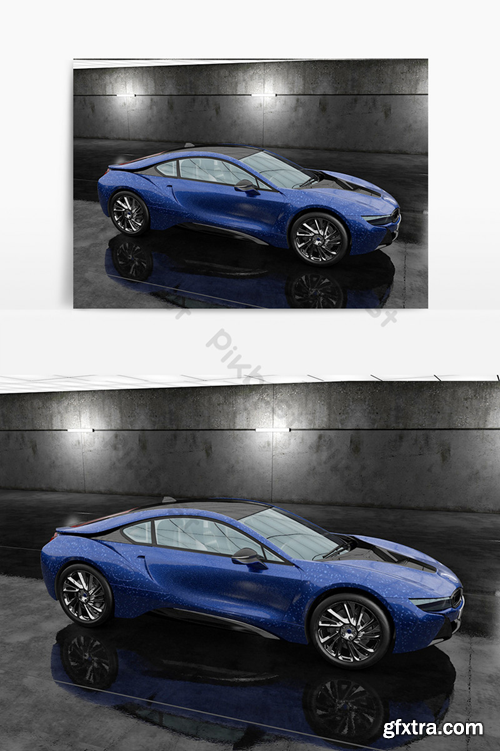 C4D model blue coupe standard renderer Decors & 3D Models Template C4D