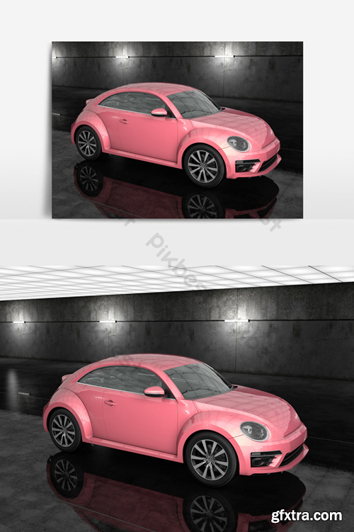 C4D model pink mini car standard renderer Decors & 3D Models Template C4D