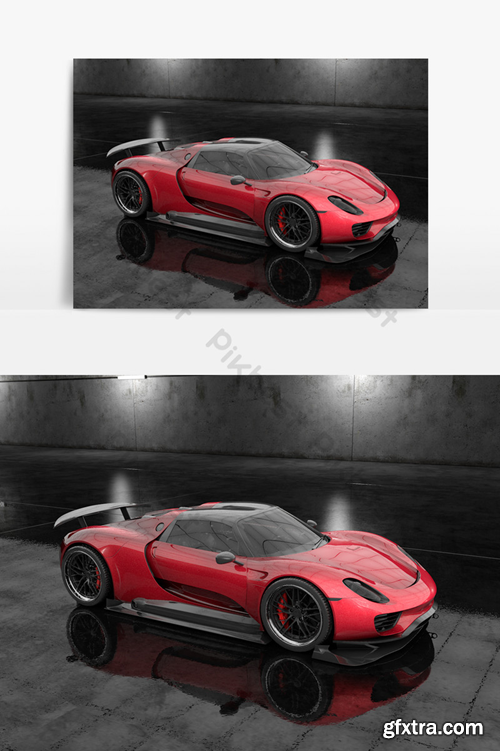 C4D model red dark standard sports car standard renderer Decors & 3D Models Template C4D