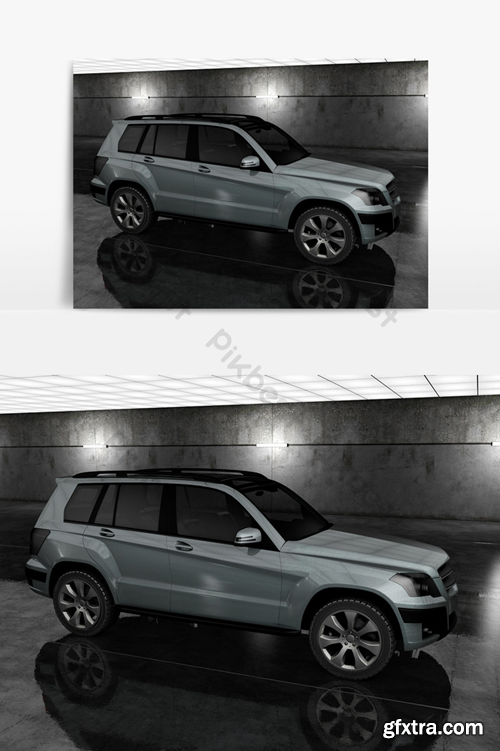 C4D model gray-green medium-sized SUV standard renderer Decors & 3D Models Template C4D